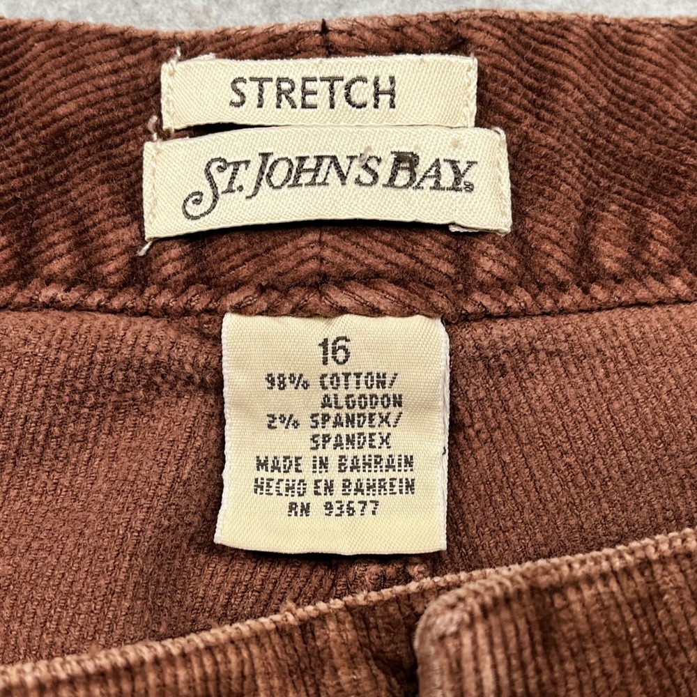 St Johns Bay Brown Corduroy Pants Womens Size 16 Straight Leg Stretch